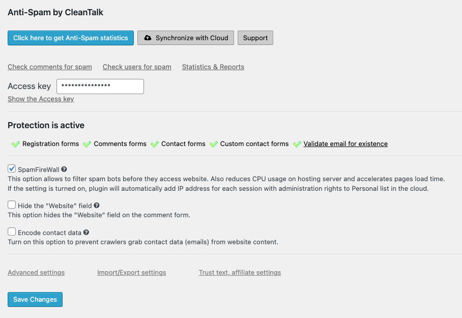 Cleantalk Access Key